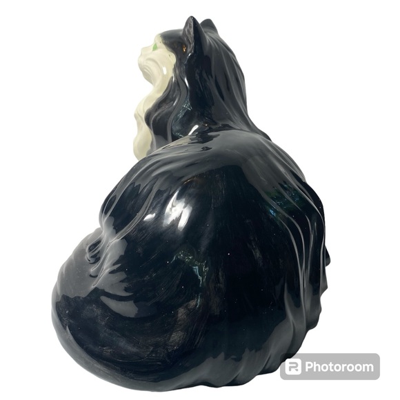 Vintage ceramic cat statue large tuxedo Handpainted porcelain retro 80s 1980s - Picture 5 of 10